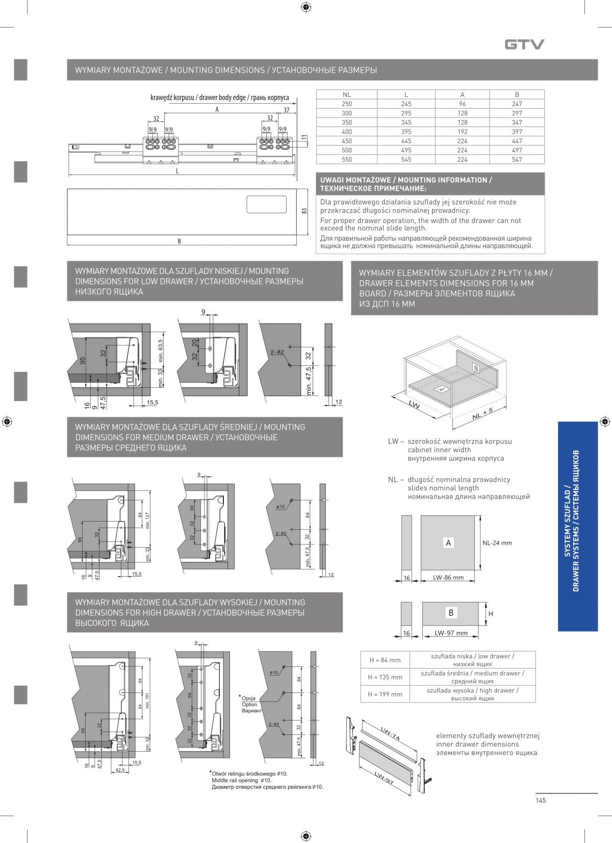 Modern Box Push to Open drawer box system 250mm 550mm Fiteo Furniture Fittings UK