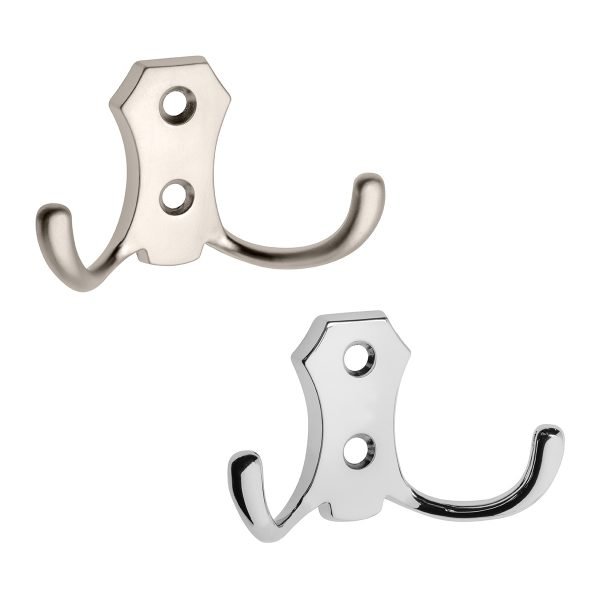 Double coat hook 44mm - Chrome or Satin